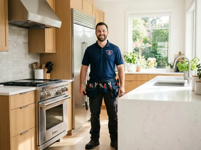 Appliance Repair Hero technician in a Berlin Heights, OH kitchen after an appliance repair